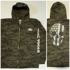 MAC TOOLS - Men's Green Camouflage Full Zip Flag Skull Hoodie - Size X-Large XL